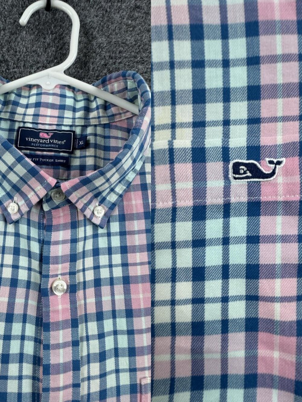 Vineyard Vines PERFORMANCE Slim Fit Tucker Blue Pink Button-Down Plaid XL Casual